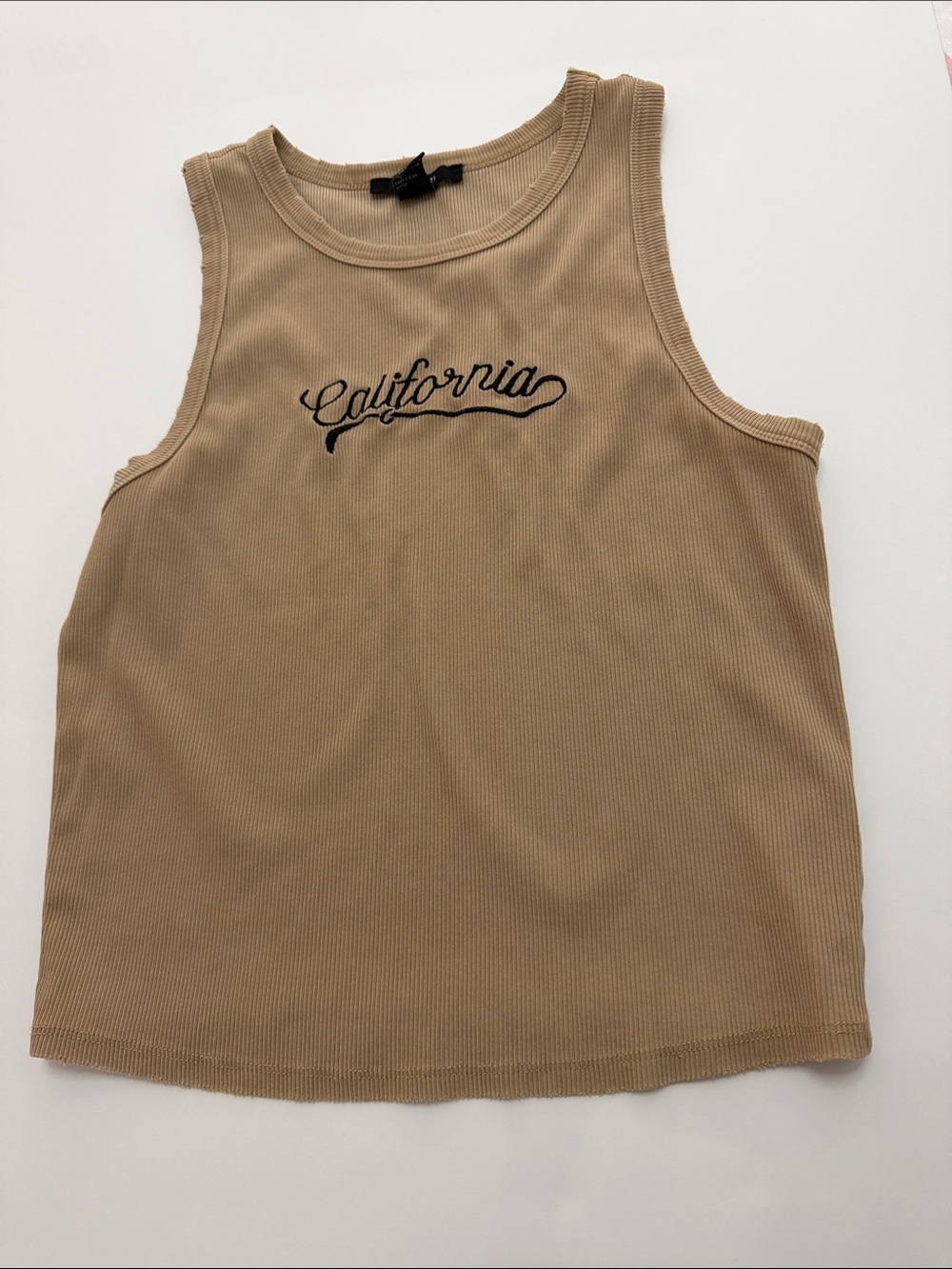 Forever 21 California Embroidered Rib Tank Top - Tan